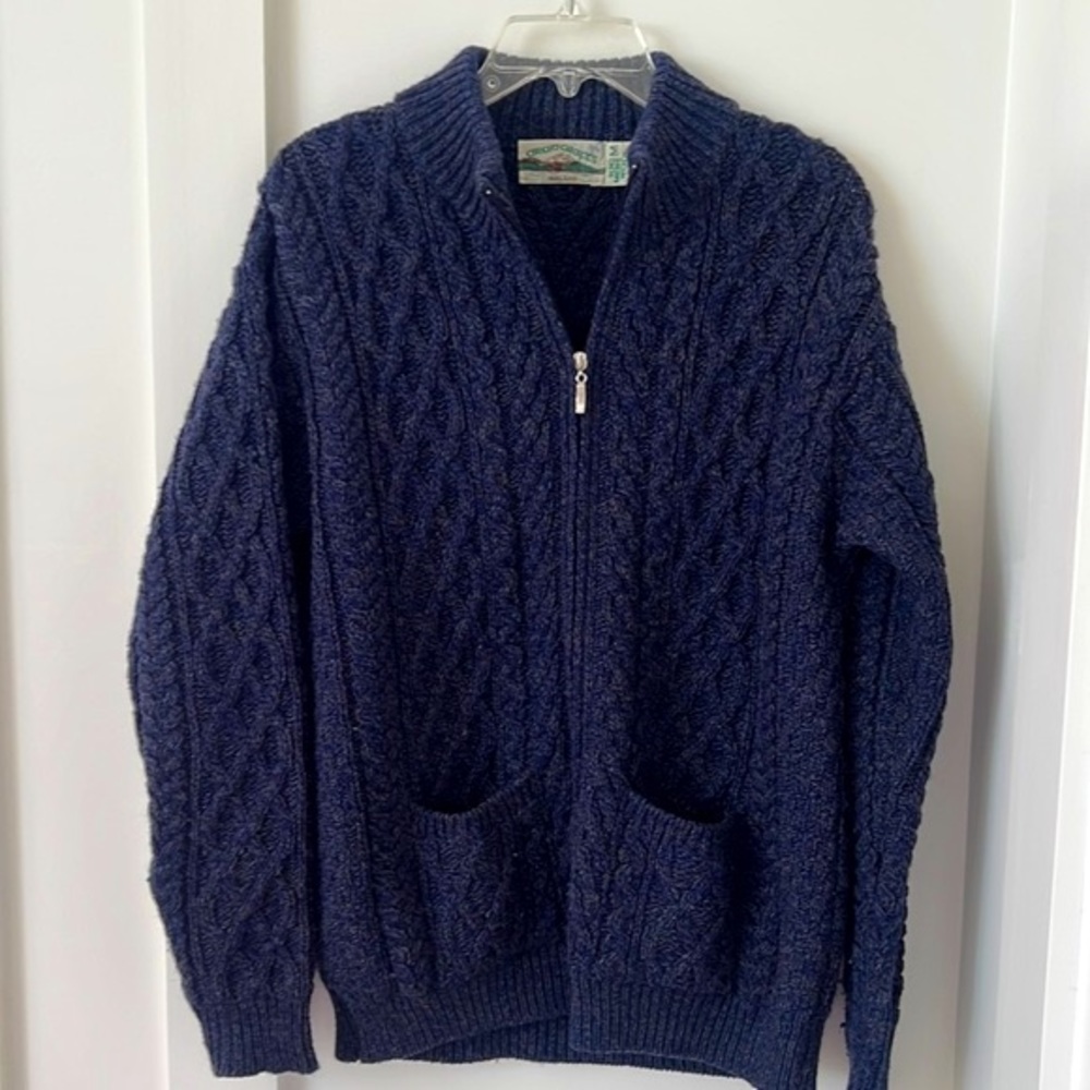 Aran Crafts Blue Zip Front Cardigan Size M - Picture 2 of 9